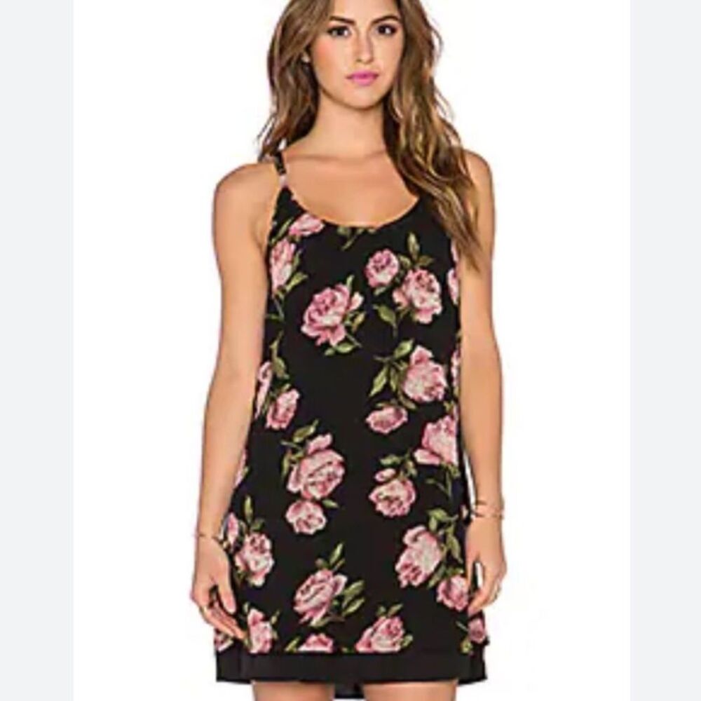 Y2K Band Of Gypsies Scoop Neck Swing Slip Dress Black & Pink/ REVOLVE Sz Small